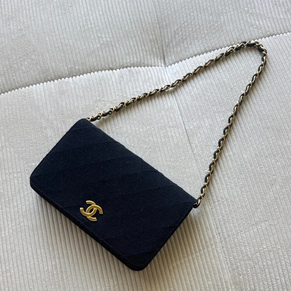 Chanel Denim 24k Gold Quilted Jersey Classic Flap